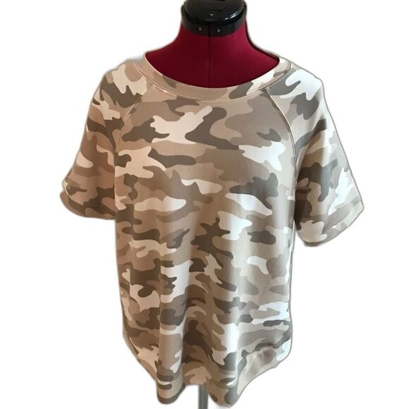 Philosophy Republic Top Women's Beige Camo Short Sleeve Modal Top Pullover NWT - Picture 1 of 8
